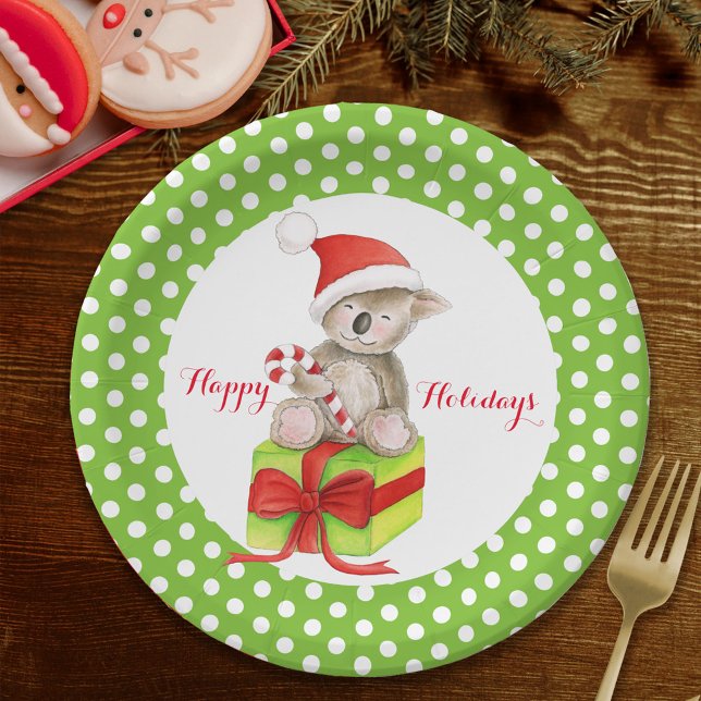 Assiettes En Carton Koala bear Happy Holidays green party plaque papie (Créateur téléchargé)