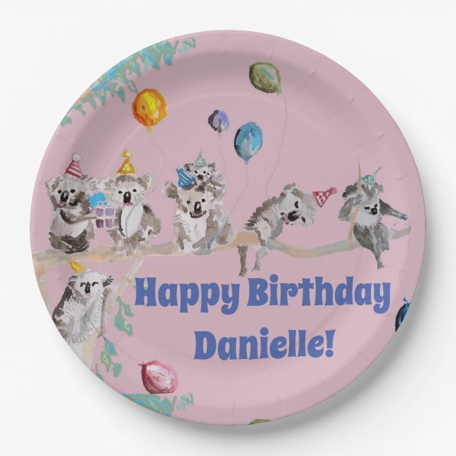Assiettes En Carton Koala Bears Birthday Party Animaux Girls rose (Devant)