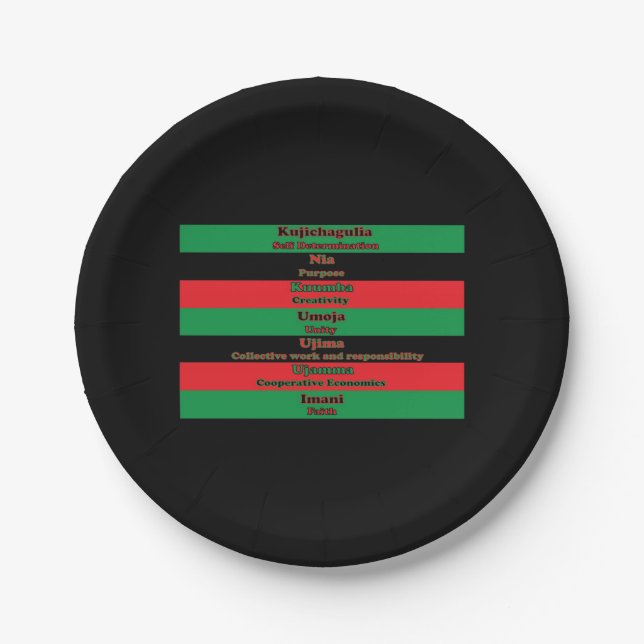 Assiettes En Carton Kwanzaa Sept Principes Rouge Vert Noir (Devant)