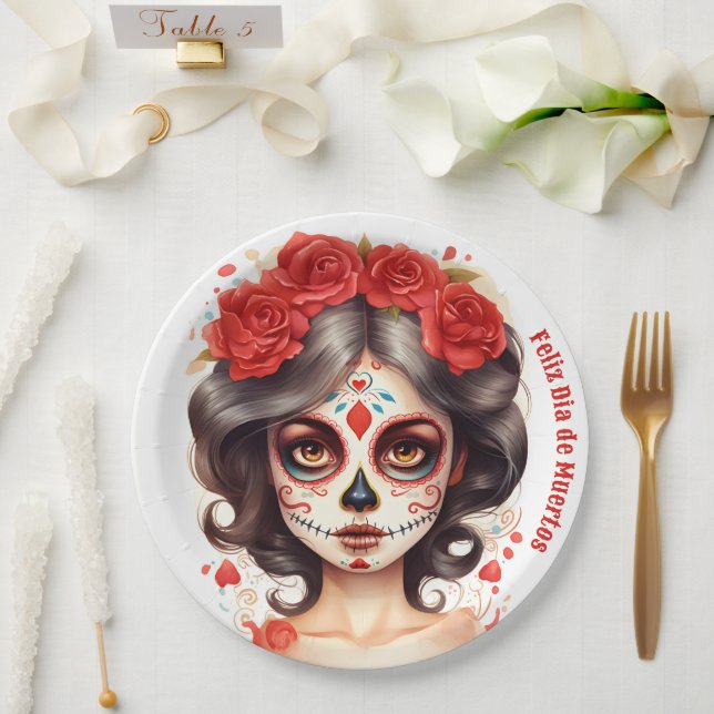 Assiettes En Carton La Calavera Catarina 💀 en Flores Rojas 🌹 (Mariage)