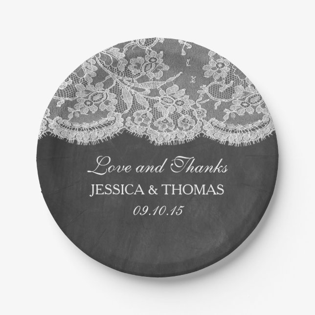 Assiettes En Carton La collection de Mariages Chalkboard & Lace (Devant)