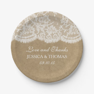 Assiettes En Carton La collection de Mariages Kraft & Lace
