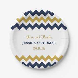 Assiettes En Carton La collection Mariage moderne Chevron - Marine & G