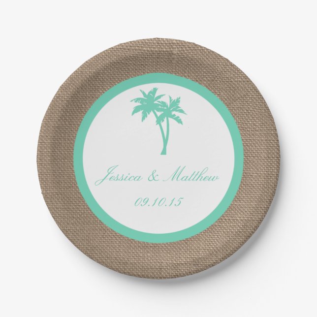 Assiettes En Carton La collection Tropical Palm Tree Beach Wedding (Devant)