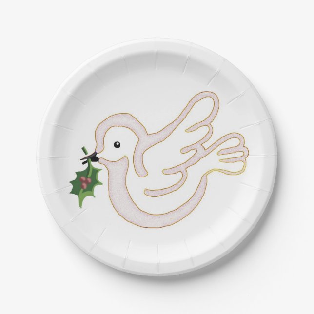 Assiettes En Carton La colombe de Noël avec saint (Devant)