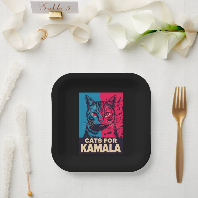 Assiettes En Carton La dame aux chats sans enfants vote Kamala Harris  (Mariage)
