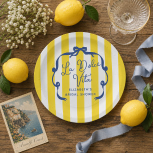 Assiettes En Carton La Dolce Vita Rayure Jaune Baby Shower de Mariée