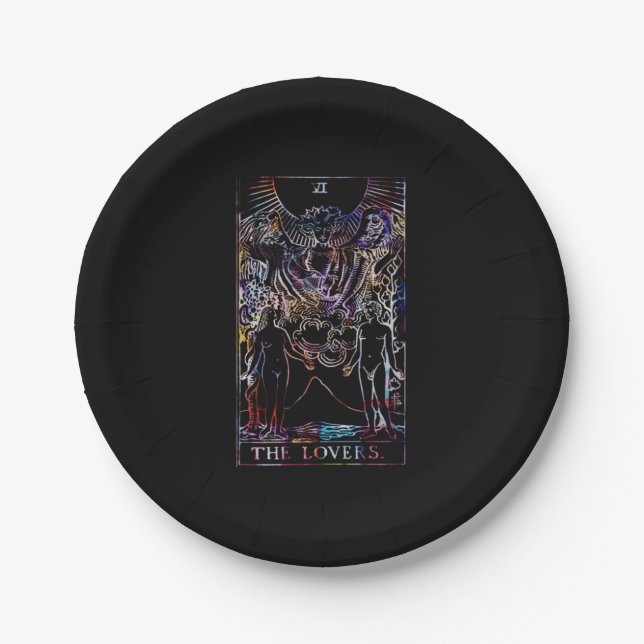 Assiettes En Carton La fête de la carte Tarot Lovers (Devant)