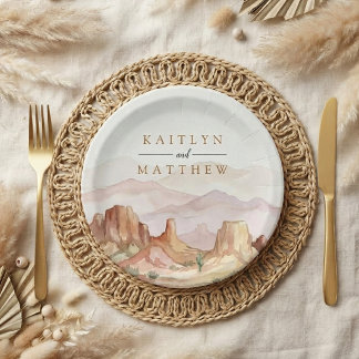 Assiettes En Carton La gamme de mariage désert aquarelle -