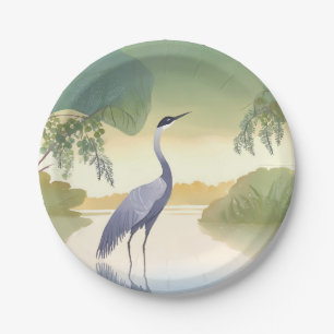 Assiettes En Carton La grue Oiseau magnifique à l'aquarelle