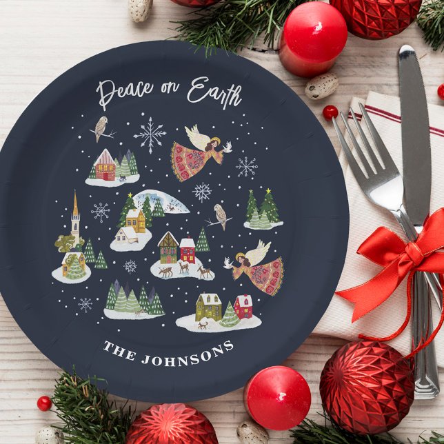 Assiettes En Carton La Paix des Anges sur Terre Noël (Angel Peace on Earth Christmas Paper Plates)