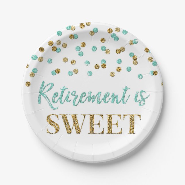 Assiettes En Carton La retraite Turquoise Gold Confetti est douce (Devant)