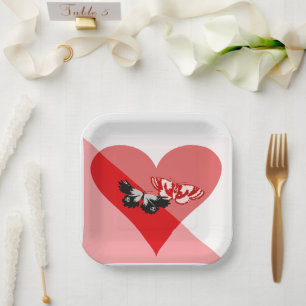 Assiettes En Carton La Saint-Valentin Cœur avec Deux Papillons