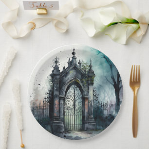 Assiettes En Carton La série de portes du cimetière gothique Design 11