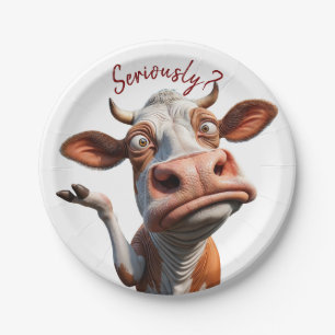 Assiettes En Carton La vache sotte - "Sérieusement ?" Conception amusa