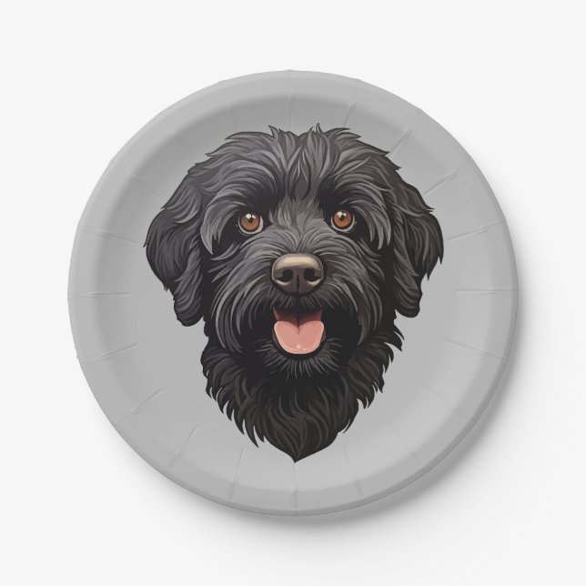 Assiettes En Carton Labradoodle Chien noir (Devant)