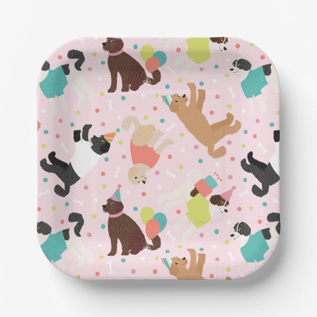 Assiettes En Carton Labradoodle / Goldendoodle Anniversaire Party (Recto)