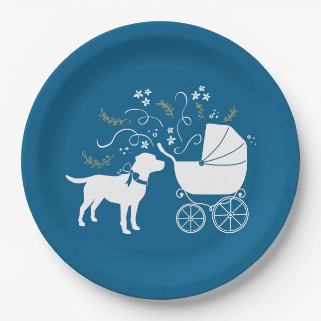 Assiettes En Carton Labrador Chien Baby shower Blue Boy Lab (Devant)