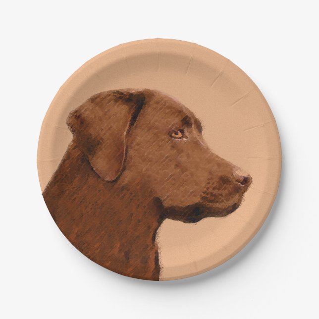 Assiettes En Carton Labrador Retriever (Chocolat) Peinture - Chien Art (Devant)