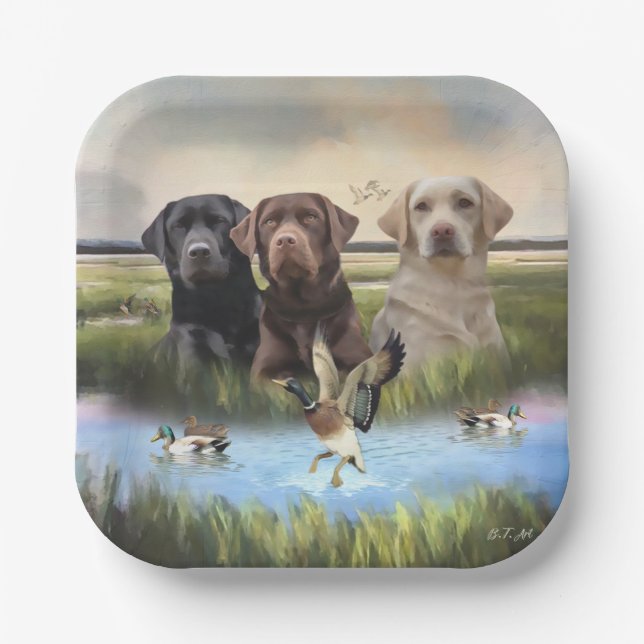 Assiettes En Carton Labrador Retrievers, (Chasse aux chiens) (Recto)