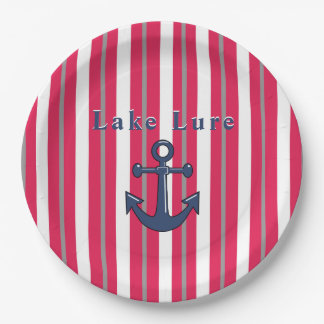 Assiettes En Carton Lac ou Plage Rouge Blanc rond