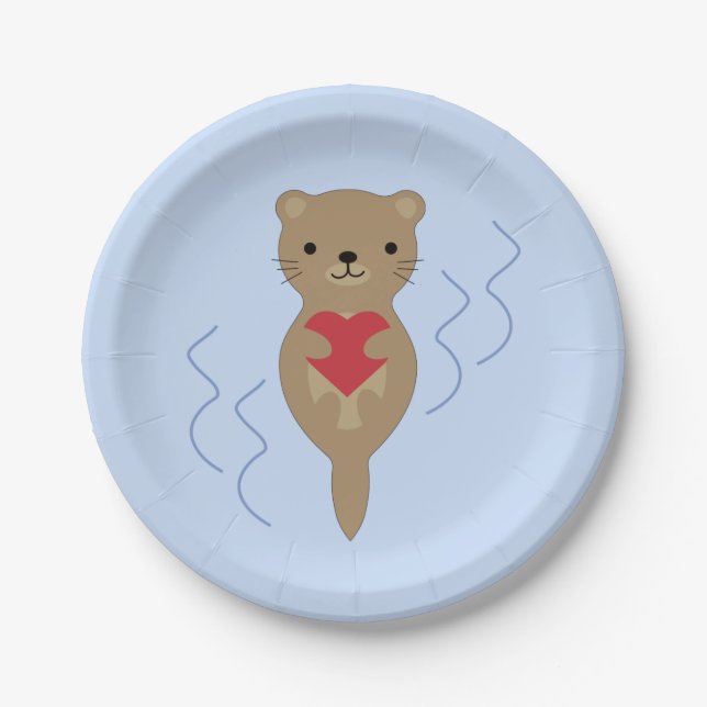 Assiettes En Carton L'adorable Otter serrant un coeur (Devant)