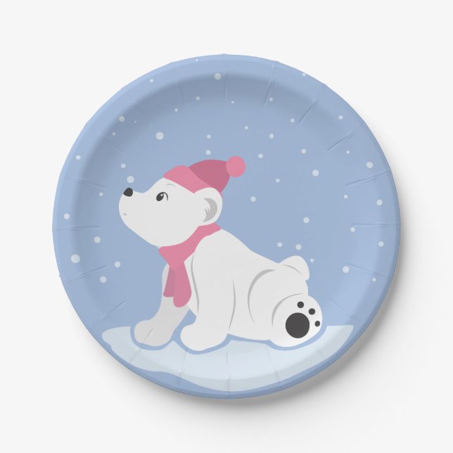 Assiettes En Carton Laisse-Le Neiger ! (Cube d'ours polaire) (Devant)