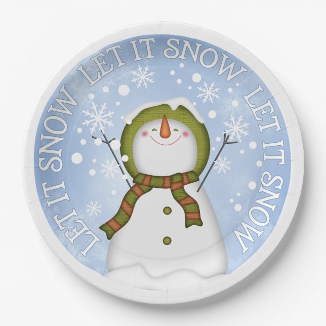 Assiettes En Carton Laisser la neige Plaques de papier Snowman (Devant)