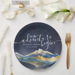 Assiettes En Carton Laisser l'aventure commencer Blue Gold Mountain Ma