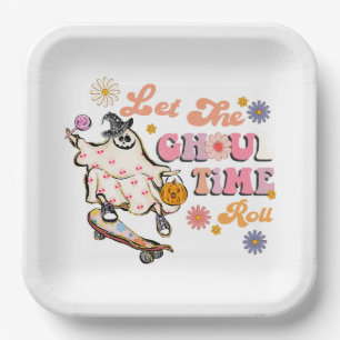 Assiettes En Carton Laisser passer le temps Ghoul Retro Halloween