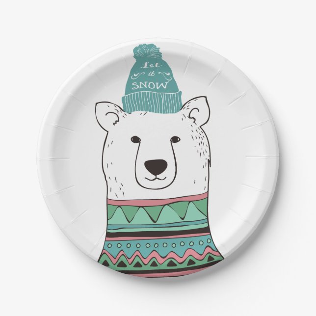 Assiettes En Carton Laissez lui neiger ours blanc (Devant)
