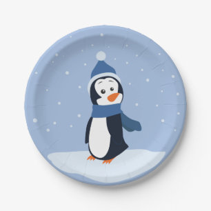 Assiettes En Carton Laissez lui neiger ! (Pingouin)