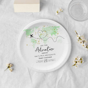 Assiettes En Carton "Laissons Commencer L'Aventure !" Baby shower Cart