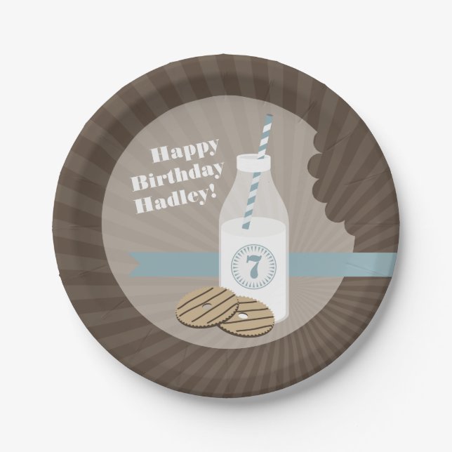 Assiettes En Carton Lait + Anniversaire de biscuits - bleu (Devant)
