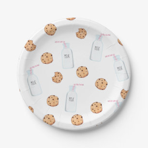 Assiettes En Carton Lait et biscuits Anniversaire rose
