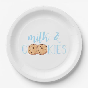 Assiettes En Carton Lait et biscuits bleu fête d'anniversaire