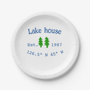 Assiettes En Carton Lake house et. Date année coordonnées personnalisé