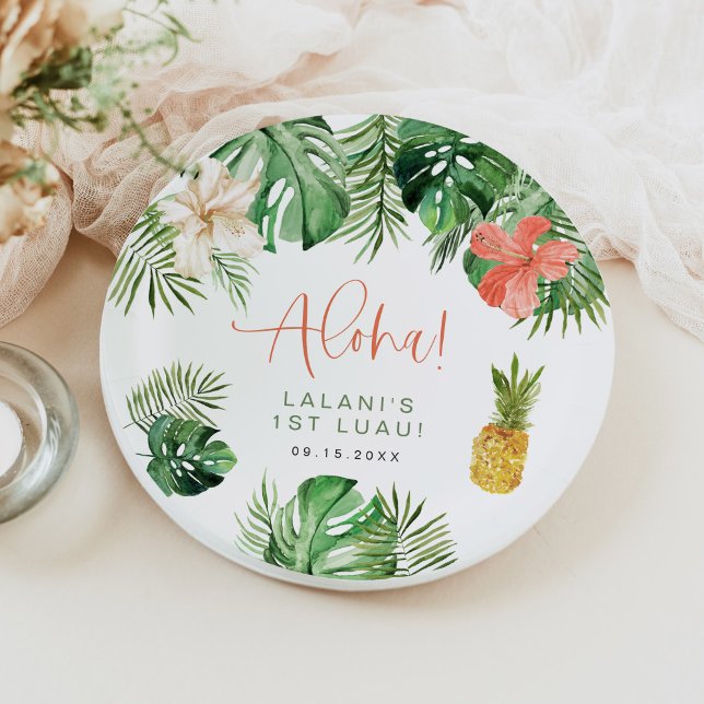 Assiettes En Carton LALANI Tropical Pink Hibiscus Luau 1er anniversair (Créateur téléchargé)