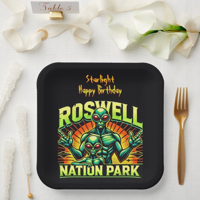 Assiettes En Carton L'Alien de Roswell Encounter Park attend ! (Mariage)