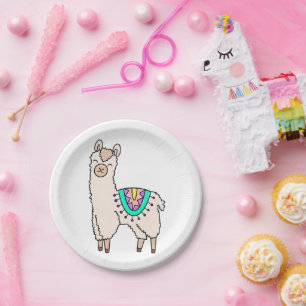 Assiettes En Carton lama alpaga de dessin animé souriant et heureux