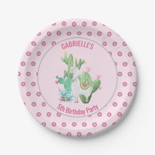 Assiettes En Carton Lama d'aquarelle et cactus - fête d'anniversaire
