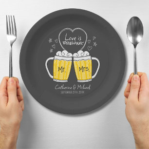 Assiettes En Carton L'amour brasse la main dessinée lunettes de bière