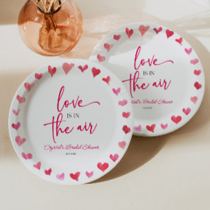 Assiettes En Carton L'amour est dans l'air Cœur Roses Rouges et Roses