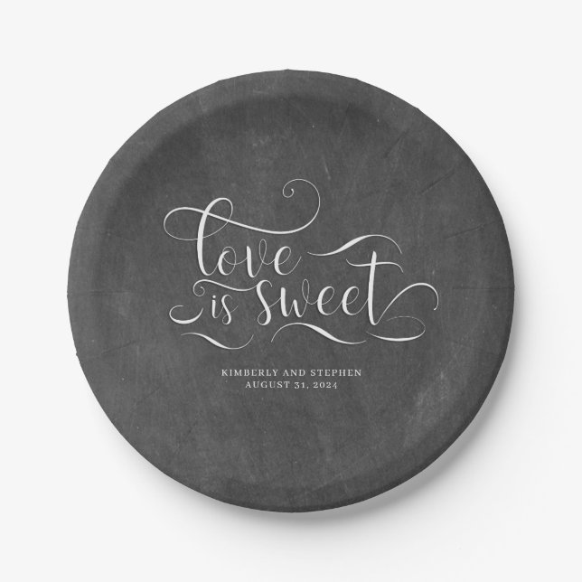 Assiettes En Carton L'amour est une douce réception de mariage (Devant)