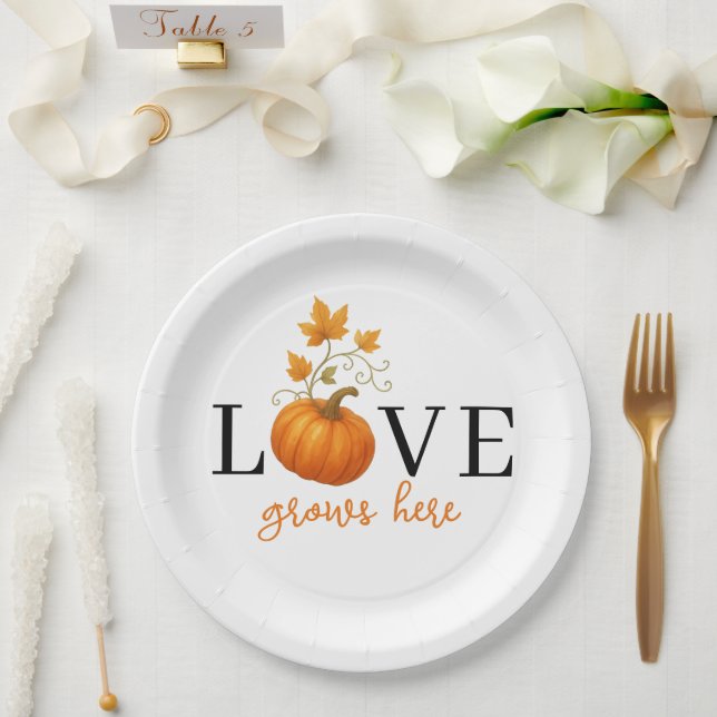 Assiettes En Carton L'AMOUR grandit ici | Citrouille Letting Automne (Mariage)