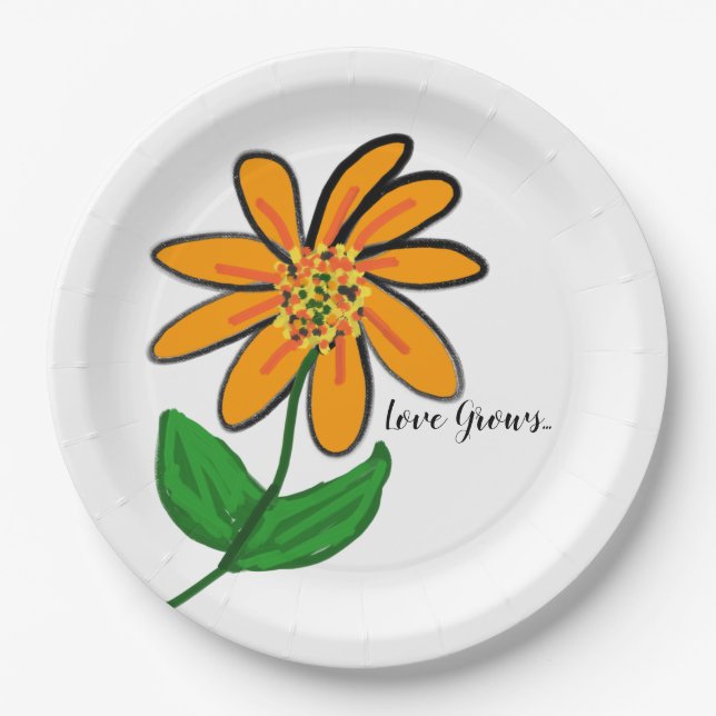 Assiettes En Carton L'amour pousse Orange Jaune Floral (Devant)