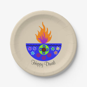 Assiettes En Carton Lampe Diwali colorée Diya
