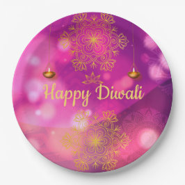 Assiettes En Carton Lampes Mandala Diwali Purple Gold