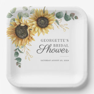Assiettes En Carton Lancement de Mariée avec Tournesol Eucalyptus