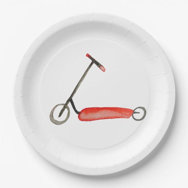Assiettes En Carton L'anniversaire de peu d'enfant rouge de scooter (Devant)